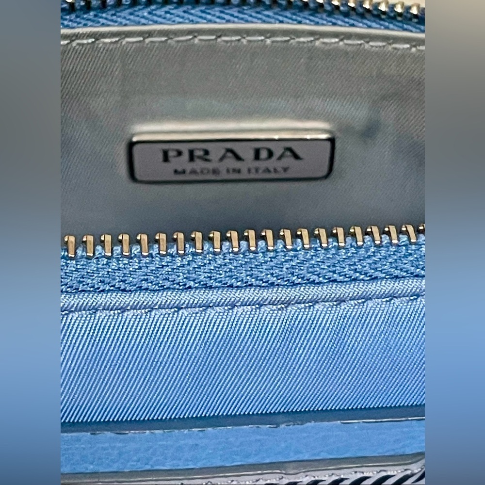 Prada - Tessuto Etiquette Nylon Accessories Pouch | Blue - Silver Studded - Picture 10 of 16